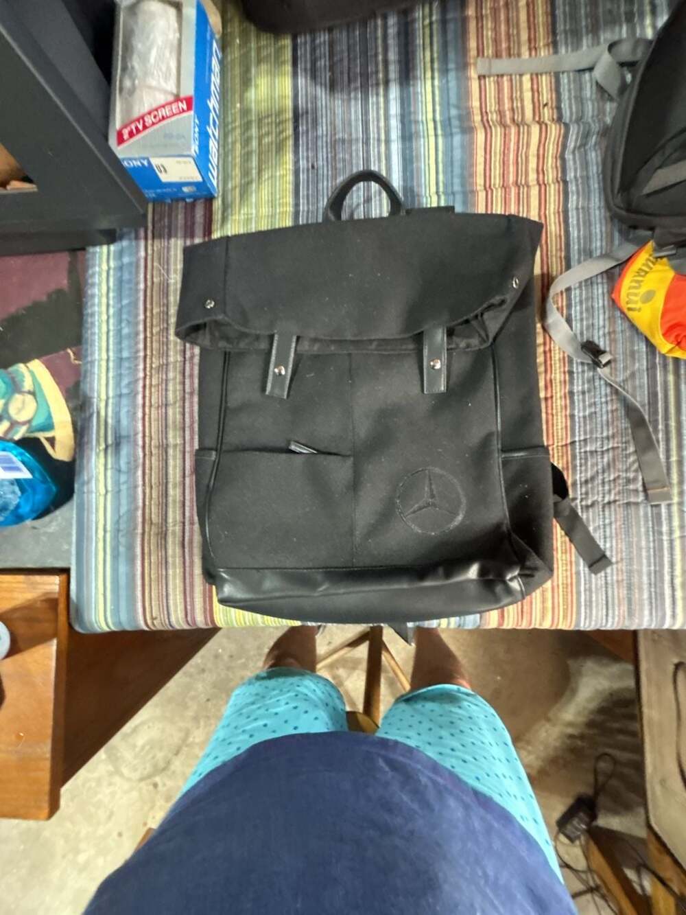 Mercedes-Benz Black Canvas Leather Laptop Backpack Bag with Logo